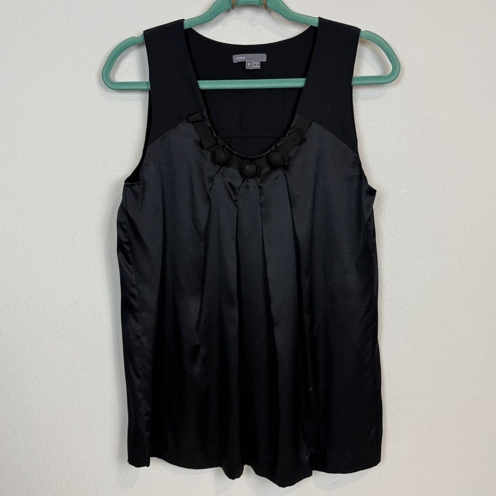 Vince Black Silk Embellished Neck Sleeveless Top S